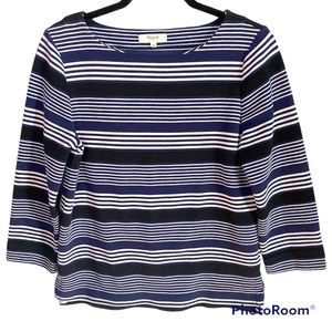 Madewell | EUC medium‎ black, navy, and white striped 3/4 length sleeve top